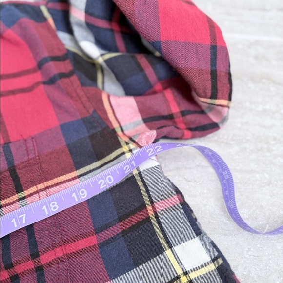 American Eagle Hooded Plaid Flannel Shirt Cropped Red Layered Hoodie S - Picture 10 of 10